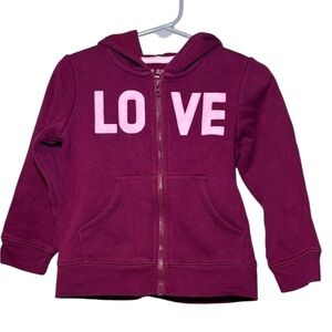 Okie Dokie Toddler Girls Maroon “Love” Full Zip Hooded Sweatshirt Size 12 Months